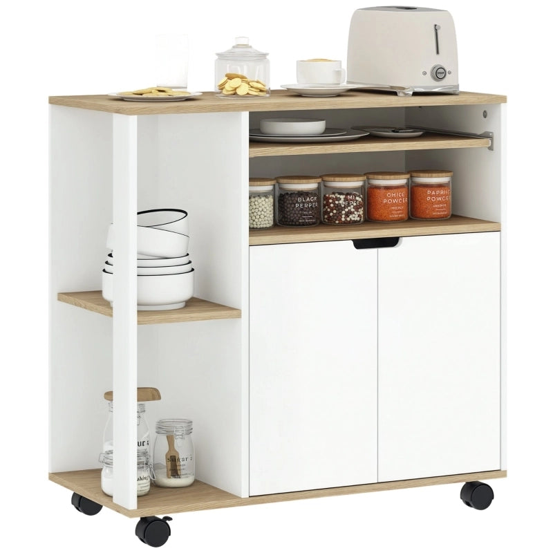 CARRELLO CUCINA CON RIPIANO REGOLABILE 80x40x82 cm Legno Naturale e Bianco