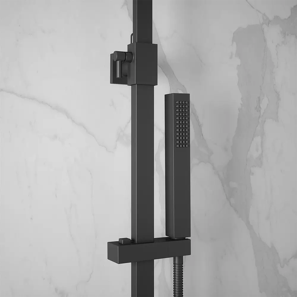 Colonna doccia termostatica soffione slim 20x20 cm finitura nero opaco | Serio