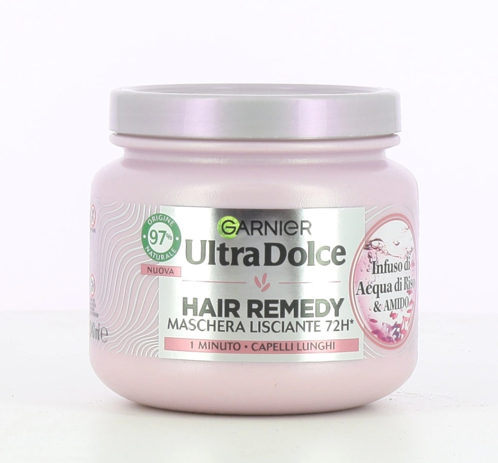 GARNIER ULTRA DOLCE 3 MASCHERE LISCIANTI PER CAPELLI LUNGHI EFFETTO ILLUMINANTE 1 MINUTO DI POSA CON  ACQUA DI RISO 340 ML
