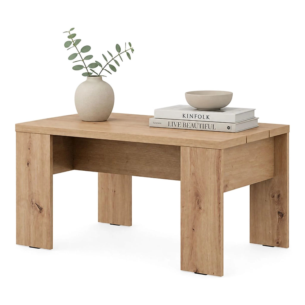 Riposto, Tavolino da Salotto Forma Rettangolare, 90x50x43h cm Marrone Rovere Nodi