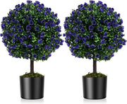 Set di 2 alberi di bosso con rose viola, piante artificiali in vaso con palline di cespugli di bosso, protezione solare, piante ornamentali per ingresso, soggiorno, balcone