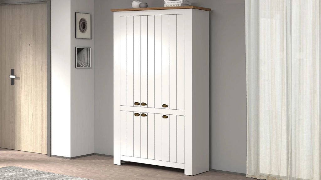 Scarpiera 6 Ante 114x42x200 cm Figo 6A Bianco Opaco/Rovere Wotan