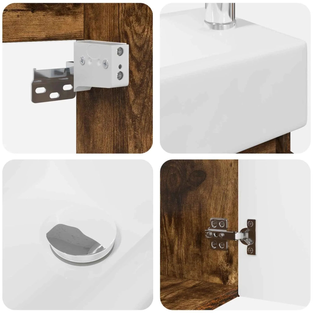 Mobile bagno con rubinetto Rovere Fumo 45,5 x 25,5 x 84 cm 889496