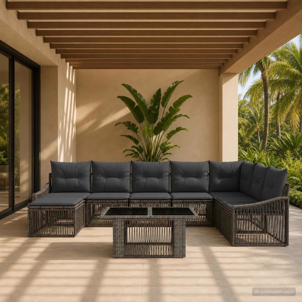 Set Divano da Giardino 9 pz Grigio e Grigio Scuro polyrattan 3437294