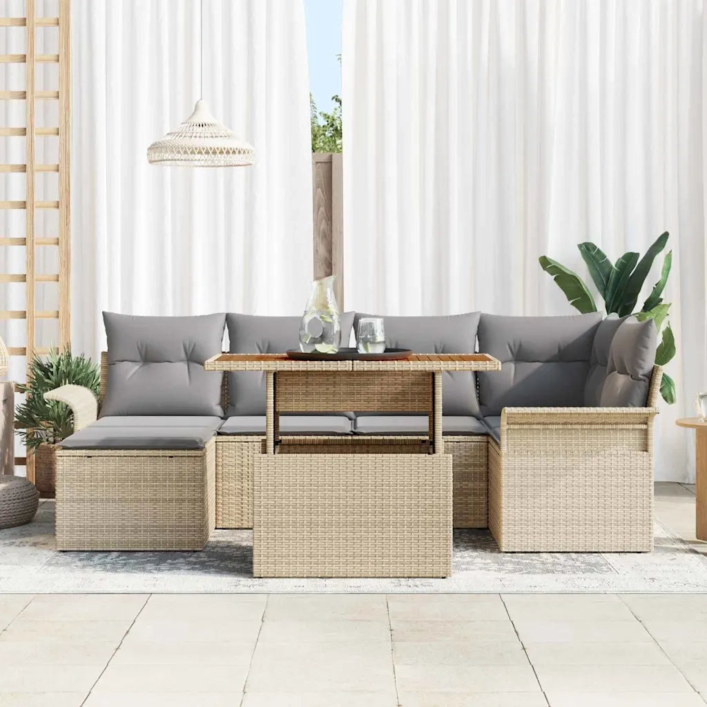 Set Divano da Giardino 7 pcs Beige e Grigio Chiaro polyrattan