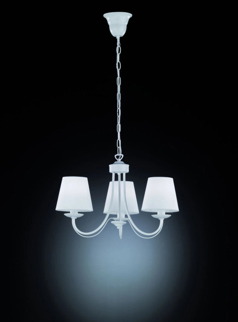 CORTEZ LAMPADARIO 3 LUCI METALLO BIANCO OPACO CON PARALUMI STOFFA BIANCA D. 45CM ATTACCO E14