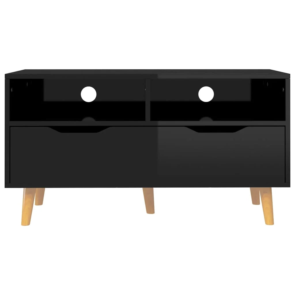Mobile TV multimediale mensola TV credenza TV sala da pranzo soggiorno camera da letto finitura lucida 90 x 40 x 48,5 cm legno ingegnerizzato nero 02_0027091
