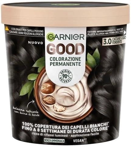 SET 3 GARNIER GOOD TINTA CAPELLI 3.0 CASTANO CIOCCOLATO FONDENTE COLORAZIONE PERMANENTE SENZA AMMONIACA 90% NATURALE