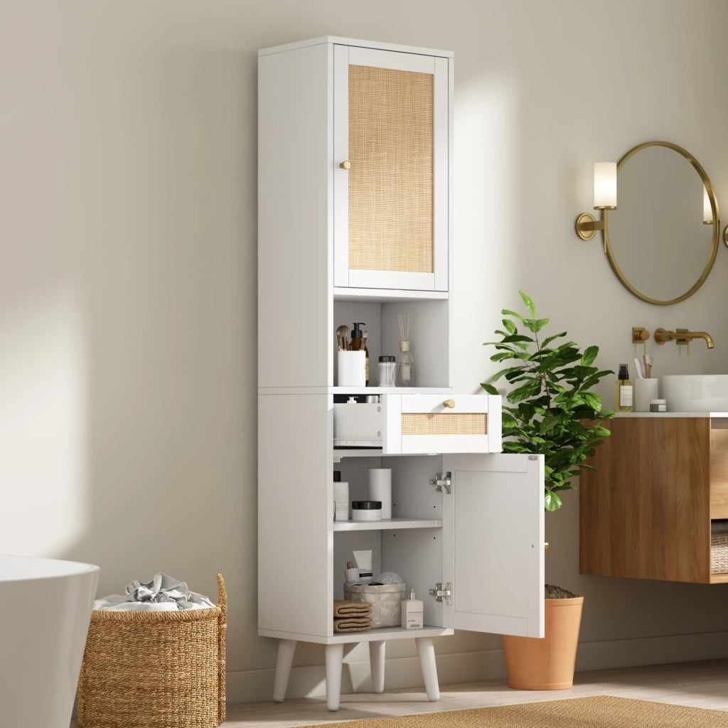 Mobile da bagno con 2 ante reversibili; 1 cassetto e vani aperti; in MDF; bianco