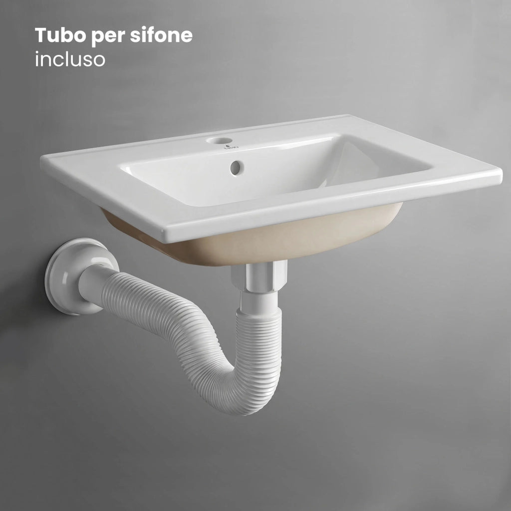Lavabo incasso rettangolare NORDIS ceramica 61 cm Bianco