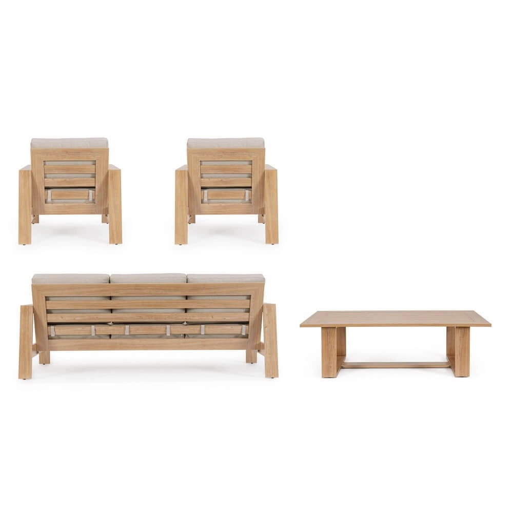 Set salotto 4 posti da esterno con cuscini in alluminio effetto legno - BALTIC