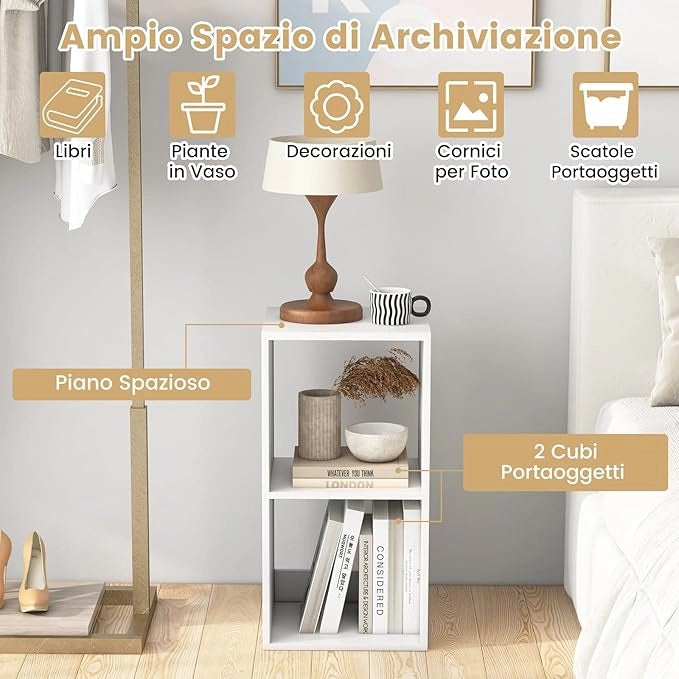 Scaffale Multiuso con Retro Aperto, Mobiletto Espositore Moderno a 2/3/4/6 Cubi con Kit Anti-Ribaltamento, Libreria Autoportante per Camera da Letto Soggiorno Studio (2 cubi)
