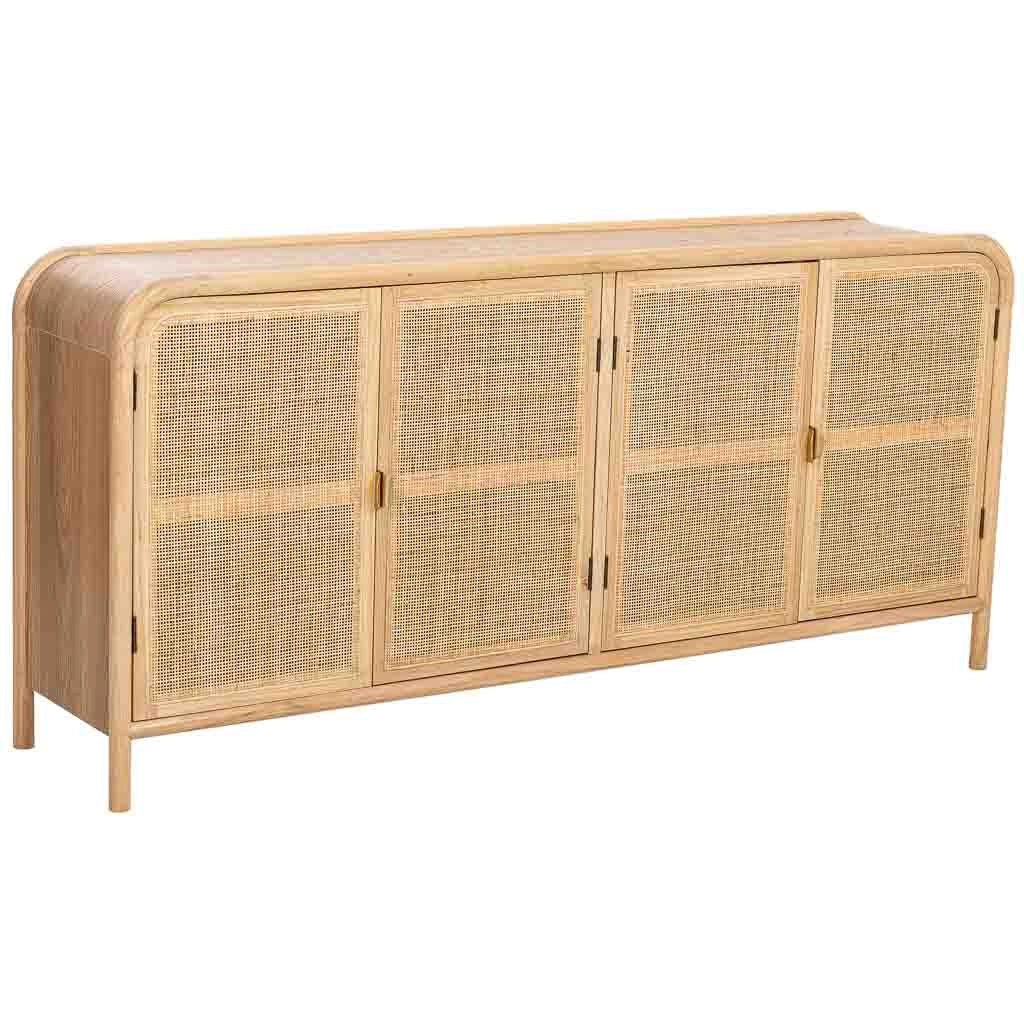 Credenza in legno e rattan marrone 180x40x82h cm