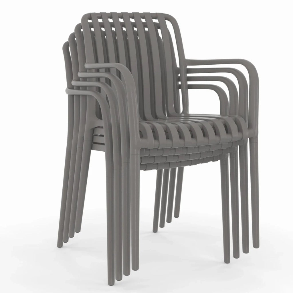 IDMarket - Set di 4 sedie da giardino impilabili BILBAO in polipropilene grigio antracite