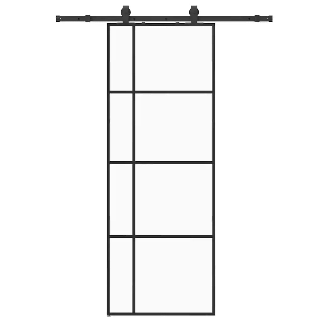 Porta Scorrevole con Ferramenta Nera 76x205 cm in Vetro ESG