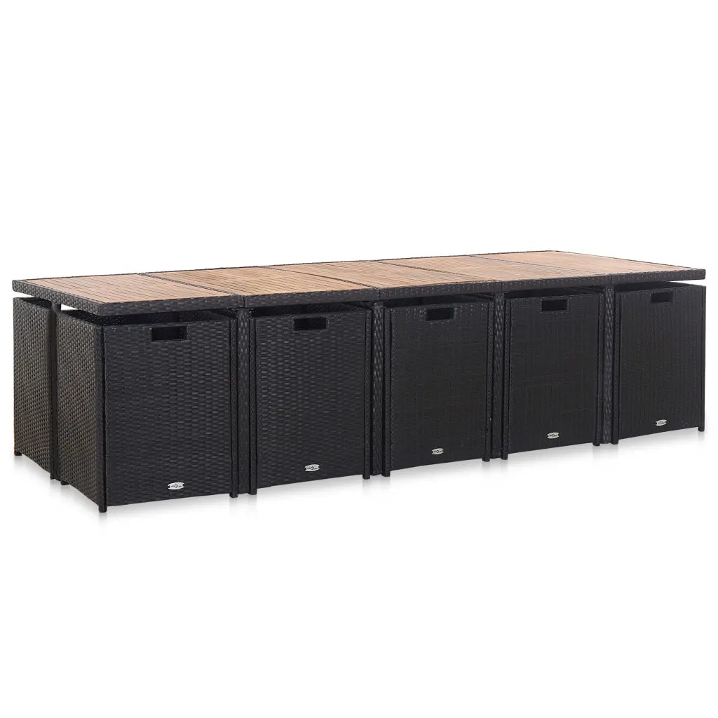 Set da Pranzo da Giardino 15 pz con Cuscini in Polyrattan Nero 46425