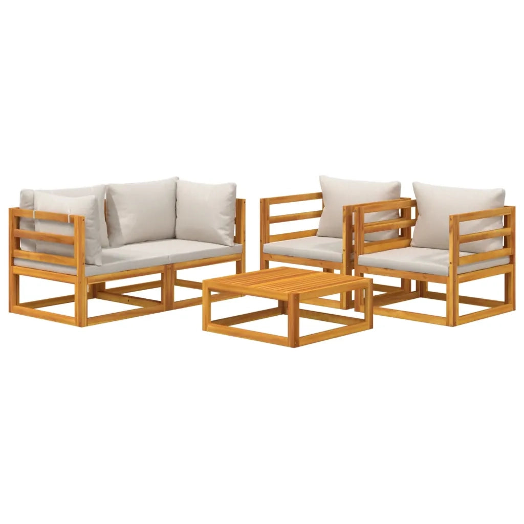 Set Salotto Giardino 5pz Cuscini Grigio Chiaro Legno Massellocod mxl 100307