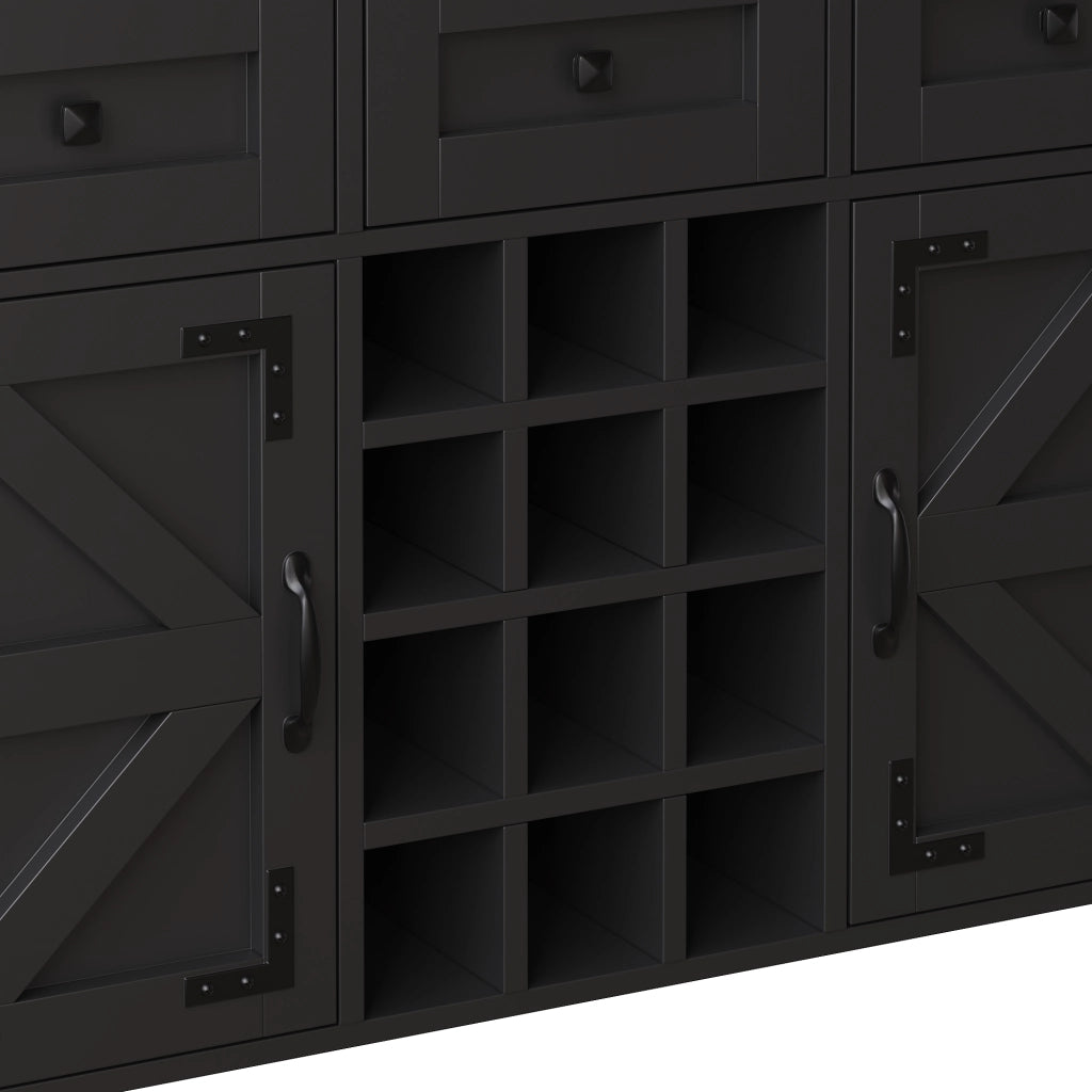 Credenza Alta con LED, USB e Prese ¨C MINIMAL ¨C 4 Ante, 3 Cassetti, Nero, 120¡Á40¡Á170cm