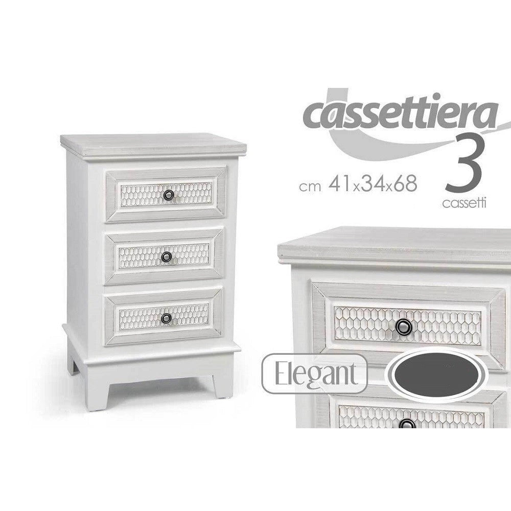 Trade Shop - Cassettiera 3 Cassetti Comodino Slim Mobile Elegant In Legno 41x34x68cm 801112 -