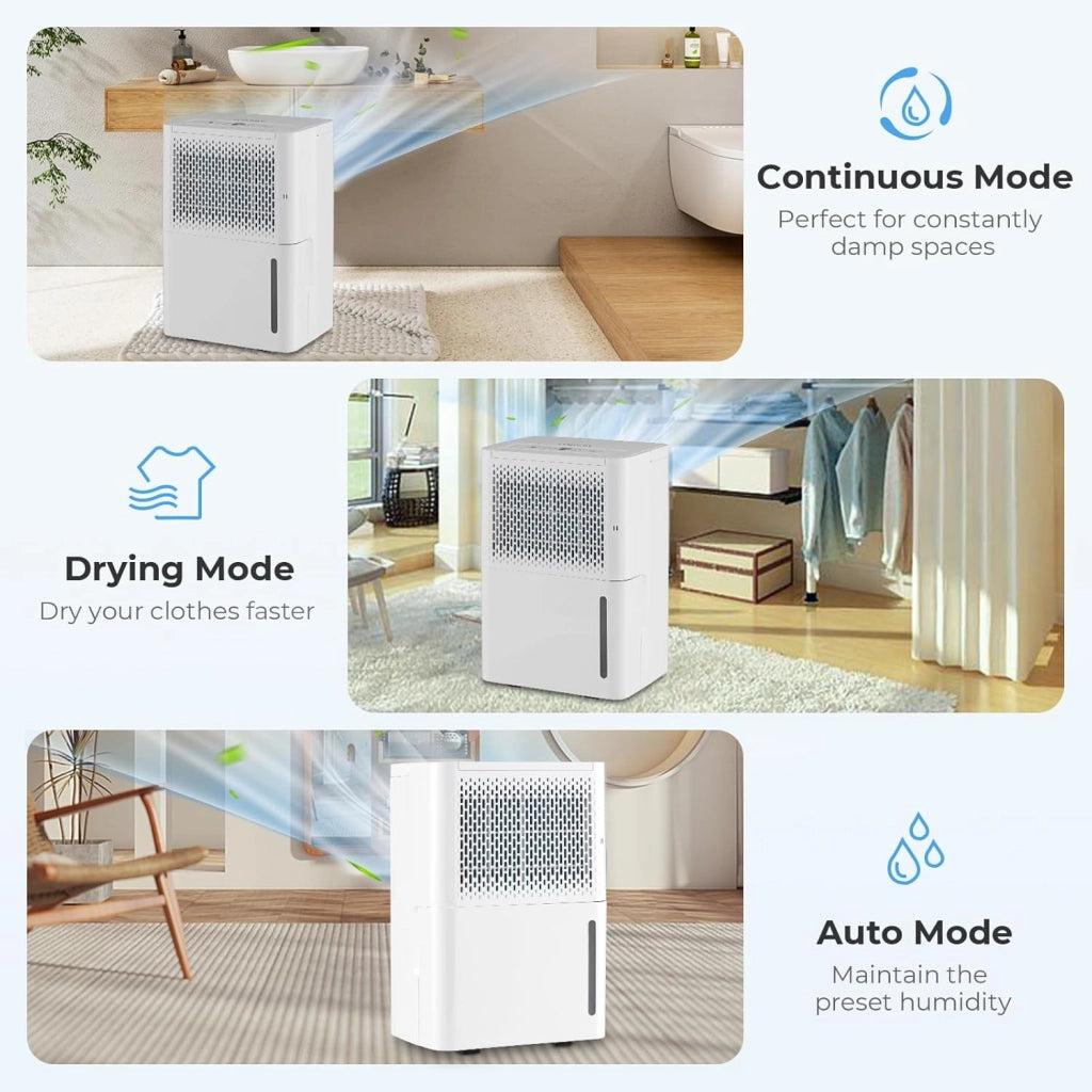 Deumidificatore 12L/24H, Deumidificatore Elettrico Mobile a 3 Modalità, con Timer 24 Ore, Spegnimento Automatico, Sbrinamento, Display LED, per Appartamenti, Cantine