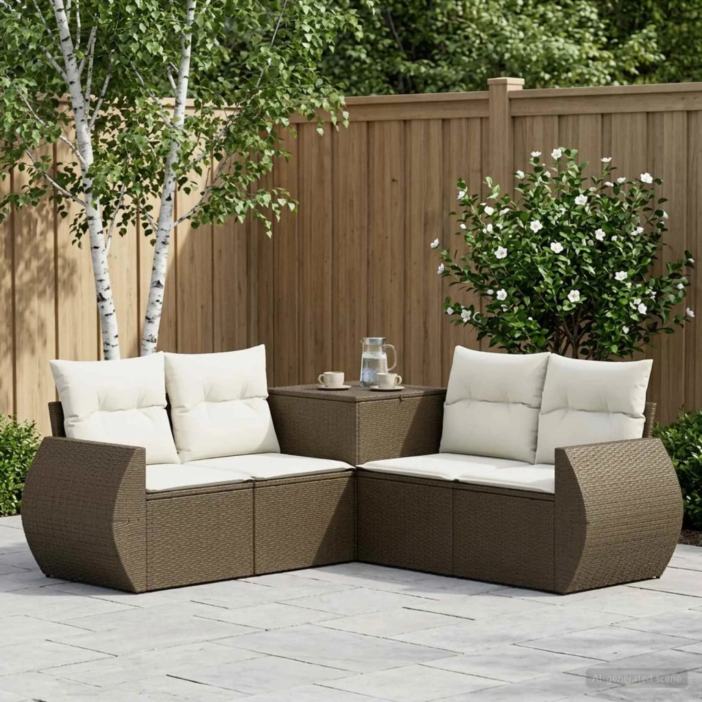 Set di divani 5 pz Marrone e Bianco Crema 3447896