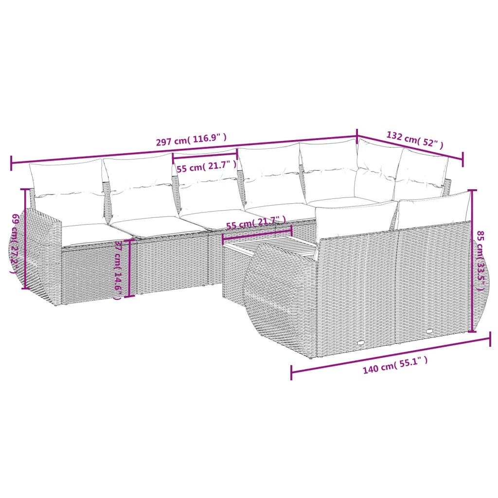 Set Divani da Giardino 9 pz con Cuscini Nero in Polyrattan 3257421
