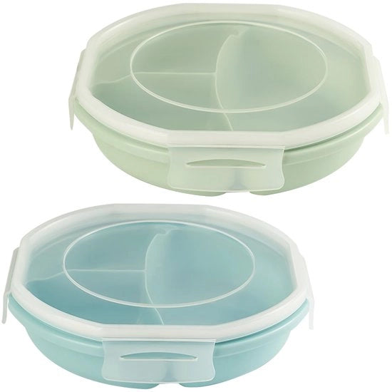 Set di 2 piatti magnetron Bento con contenitore a chiusura ermetica Spazio di archiviazione separato con 3 compartimenti Piatti magnetron BPA-free con coperchio per riscaldamento e congelamento