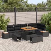 Set di SofÃ  da Giardino  9 Pezzi con Cuscini Nero Polyrattan Acacia