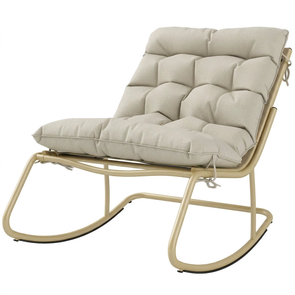 Sedia Dondolo Esterno, Seduta 63 cm, Cuscino incluso, Colore Khaki.