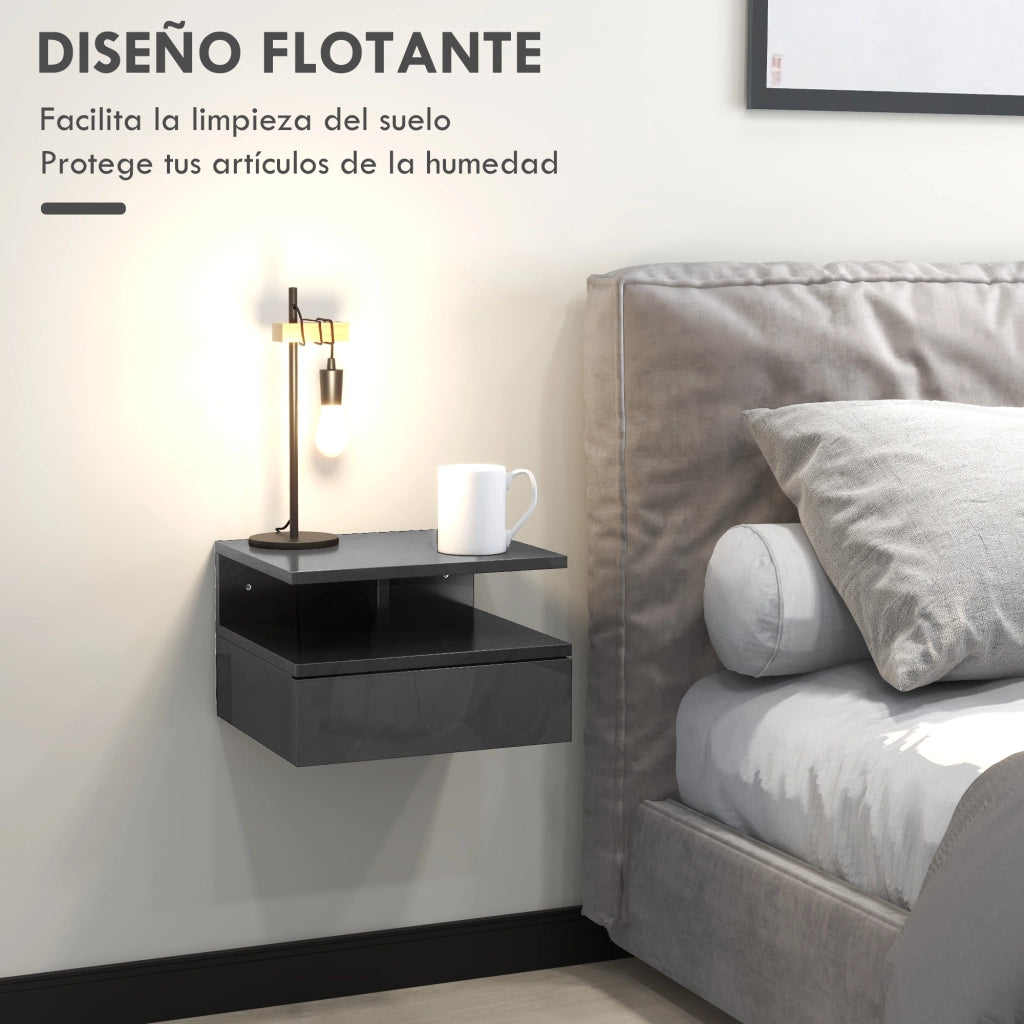 Comodino Moderno con Cassetto e Ripiano Aperto ¨C zephmum ¨C 35x32x22,5 cm Nero Lucido