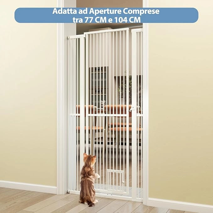 Porta per Animali Domestici Extra Alta, Cancello per Gatti in Metallo Pesante con Apertura da 77-104 cm, 2 Kit di Estensione, Porta Facilmente Percorribile per Cucina Porta