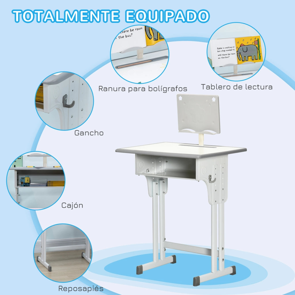 Scrivania con Sedia Bambini ¨C zephmum ¨C Grigio 60x45x90-102 cm