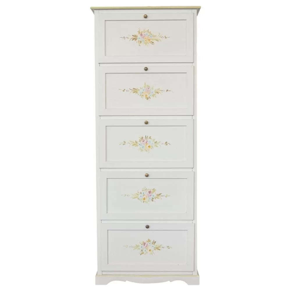 Scarpiera 5 ante shabby bianco decorato filo verde 79x30x210 - Mobili 2G