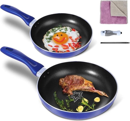 Set di pentole in alluminio a 2 pezzi con fondo in induzione e manico rimovibile – resistente al lavastoviglie e con trattamento antiaderente