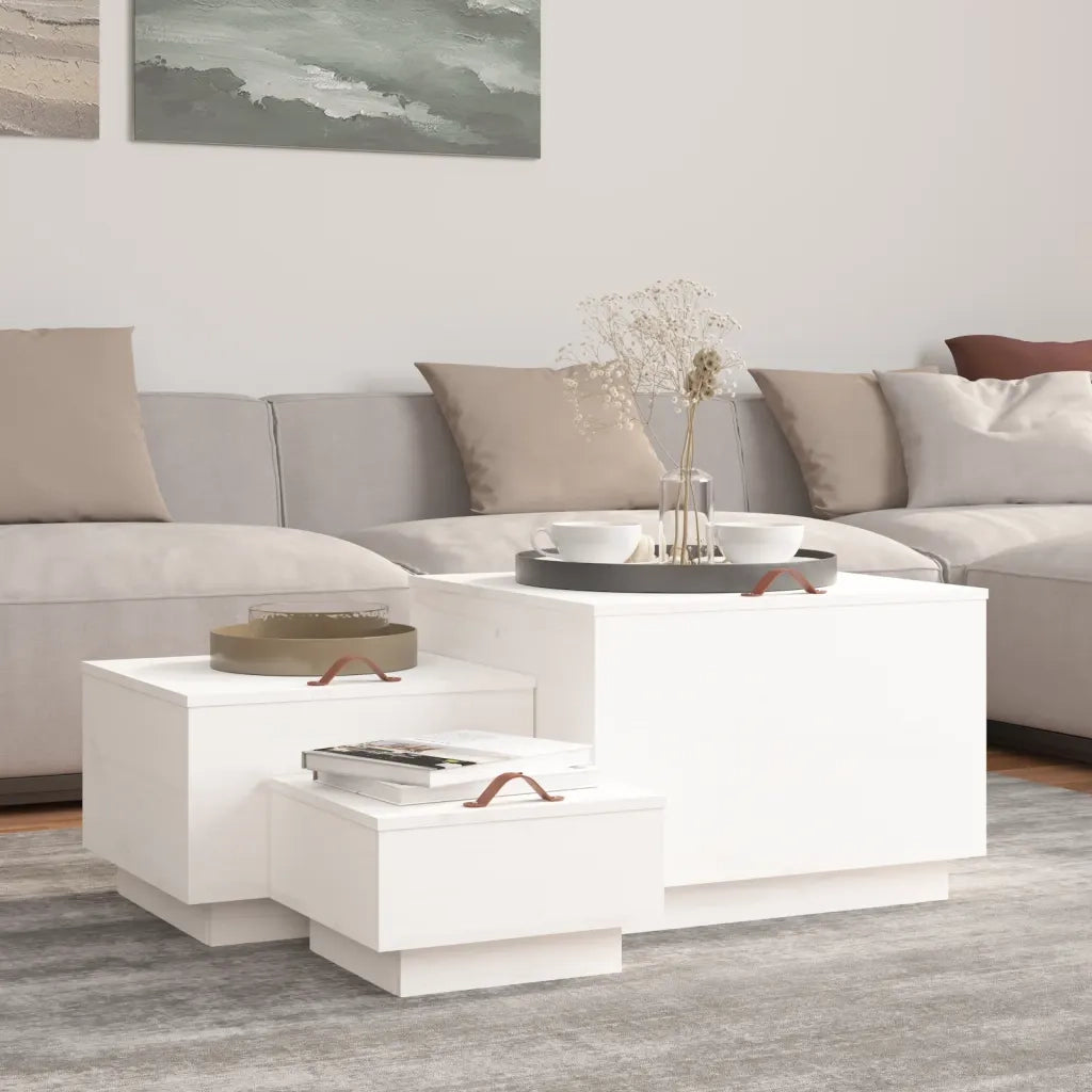 Contenitori con Coperchi 3 pz Bianchi in Legno Massello di Pino 818246