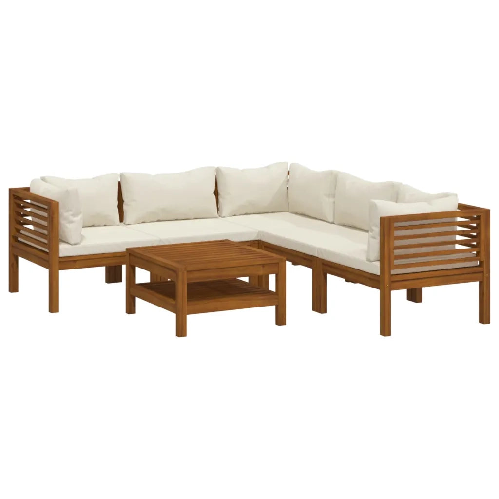 Set Divani da Giardino 6 pz con Cuscini Crema in Legno Acacia 3086937