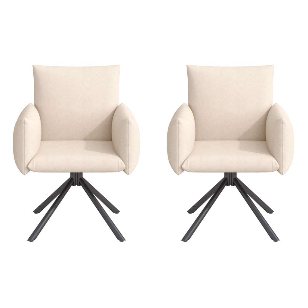 Chaise da sala da pranzo set da 2 girevole a 360 gradi con braccioli imbottiti e schienale ergonomico in velluto beige