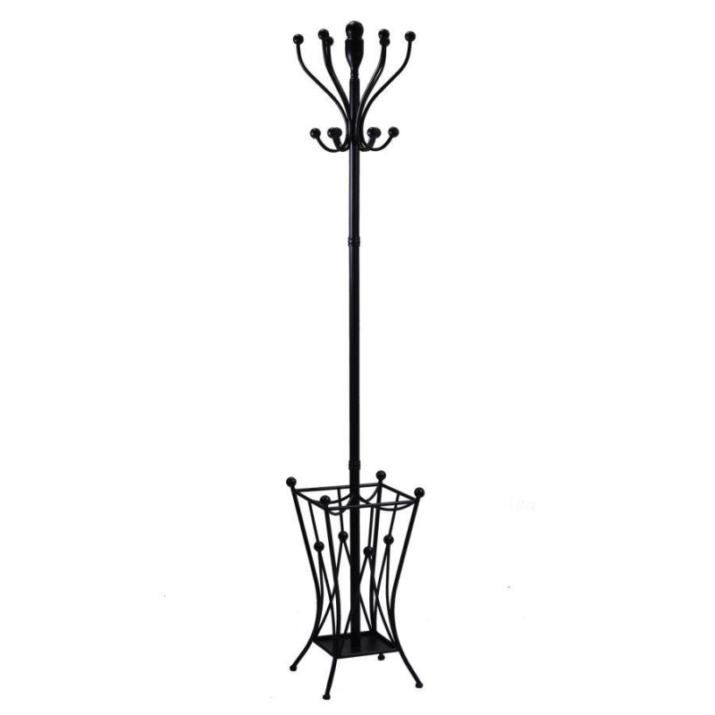 Attaccapanni a stelo metallo nero con portaombrelli quadro cm 30x30h184