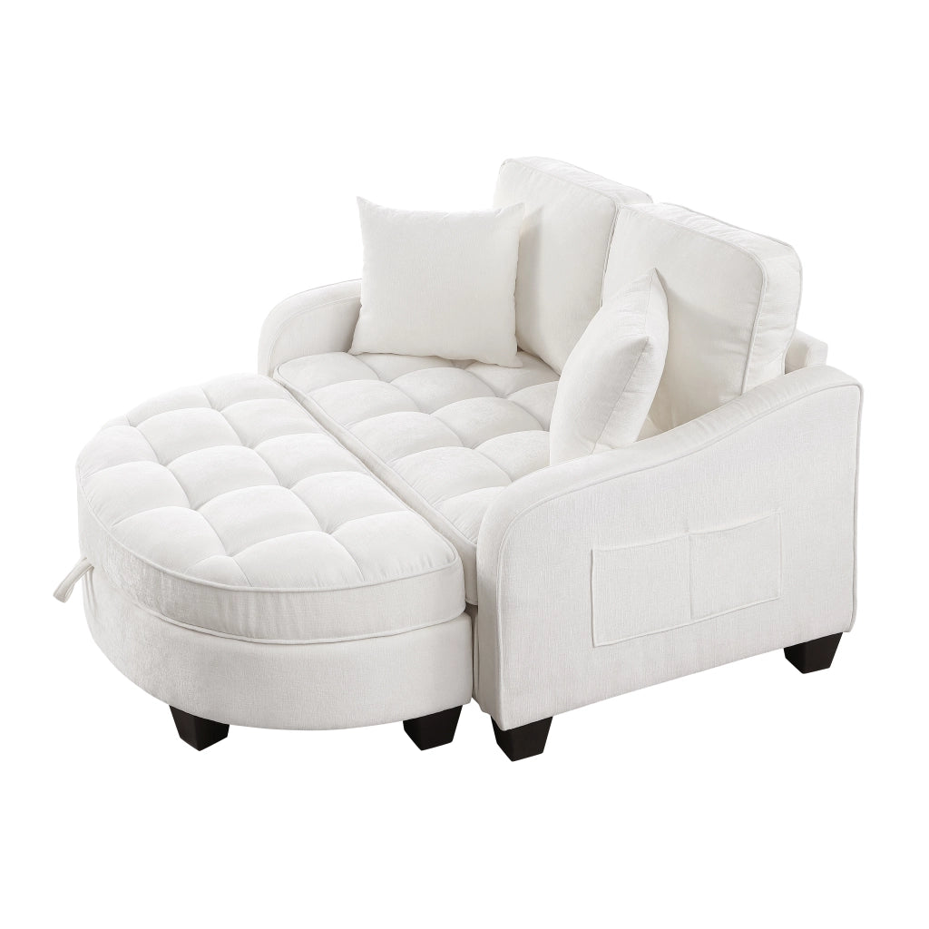 Divano Letto 2 in 1 con Pouf Contenitore ¨C MINIMAL ¨C Tessuto Beige