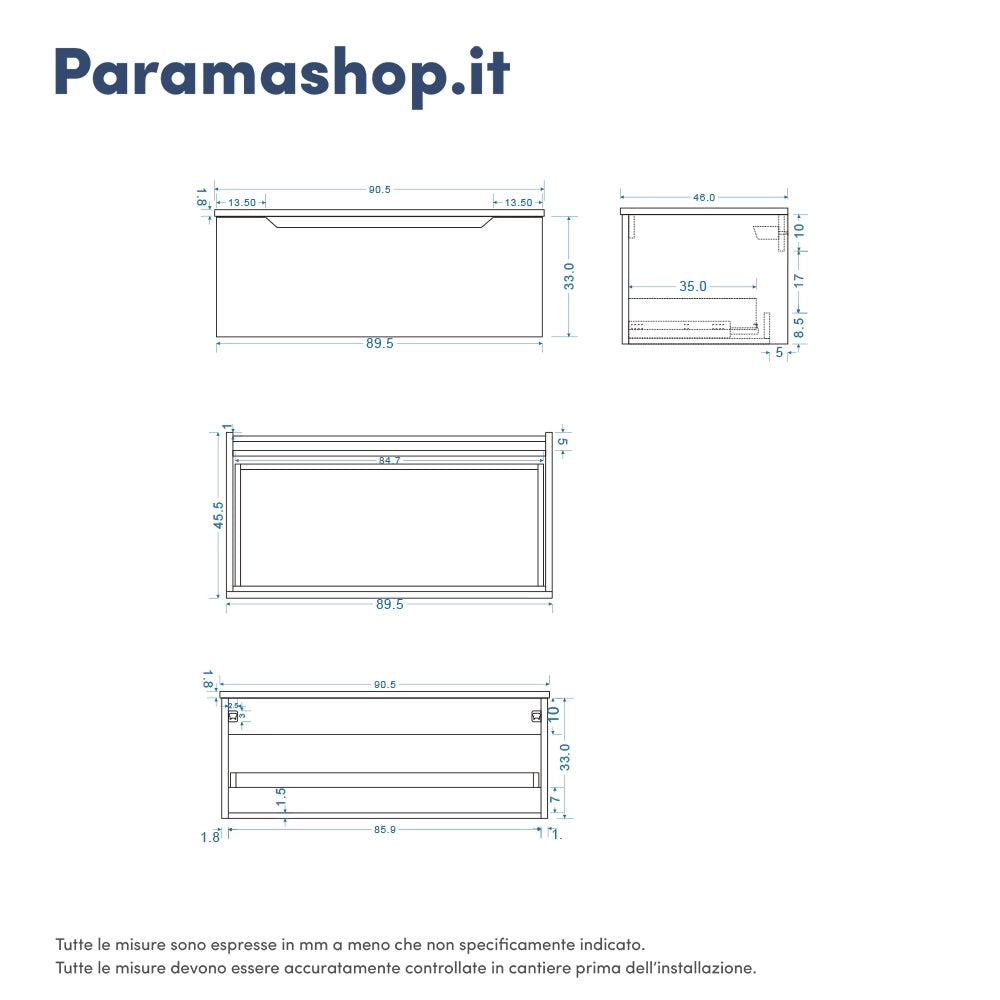 Cassettone scorrevole 90cm rovere chiaro chiusura soft-close | Bako