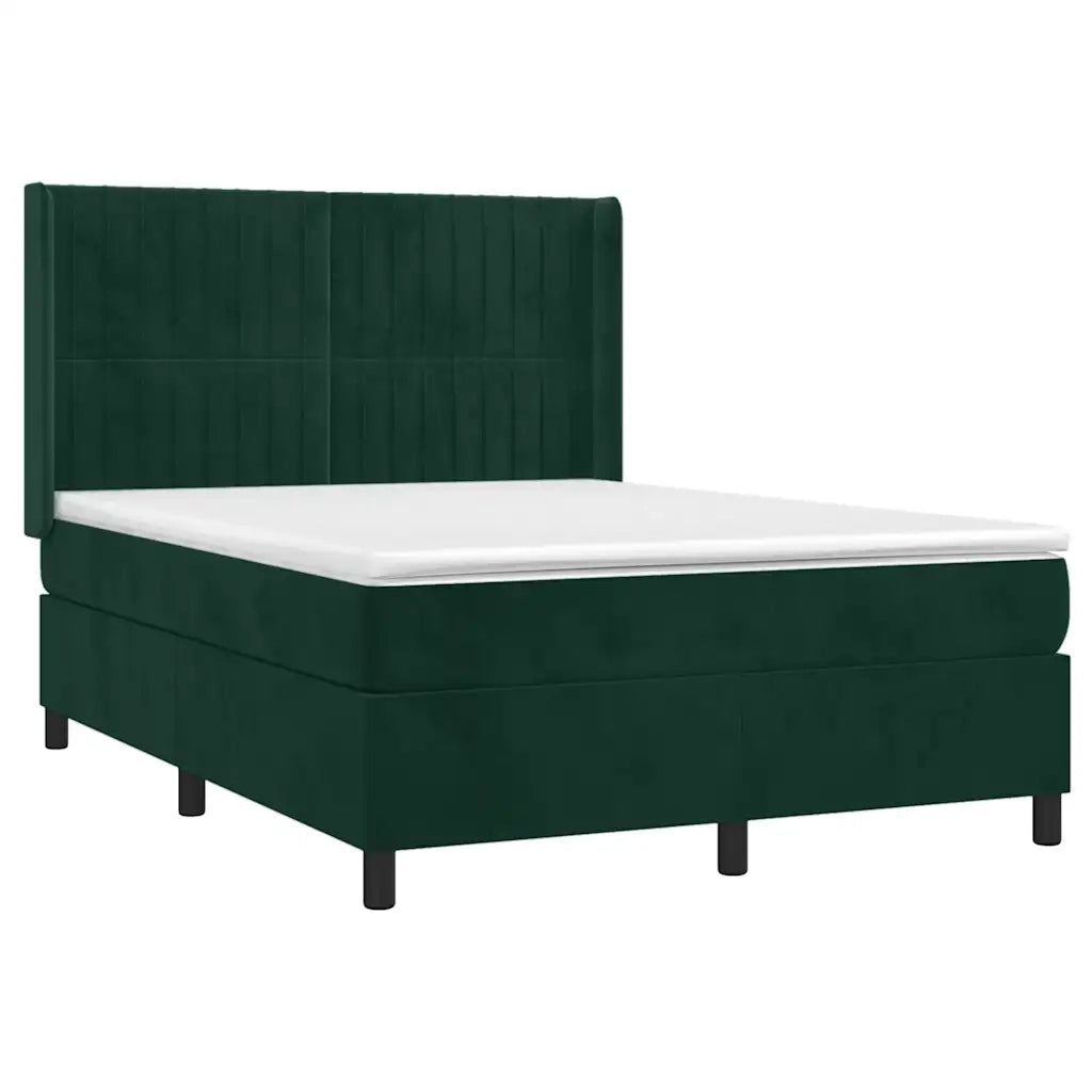 Letto a Molle con Materasso e LED Verde Scuro 140x200cm Velluto 3139688