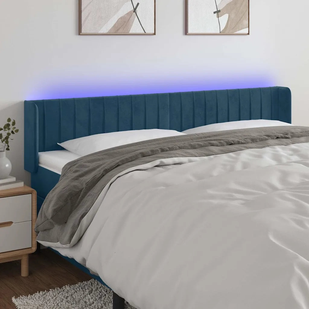 Testiera | Testata a LED Blu Scuro 163x16x78/88 cm in Velluto