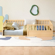 Letto per bambini, 140 x 200 cm, struttura in legno massello, sponde di sicurezza, colore naturale