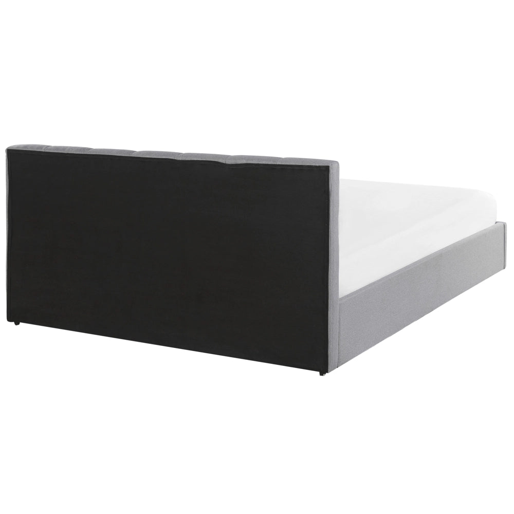 Letto contenitore Rivestimento in tessuto grigio chiaro 180 x 200 cm con testiera a doghe