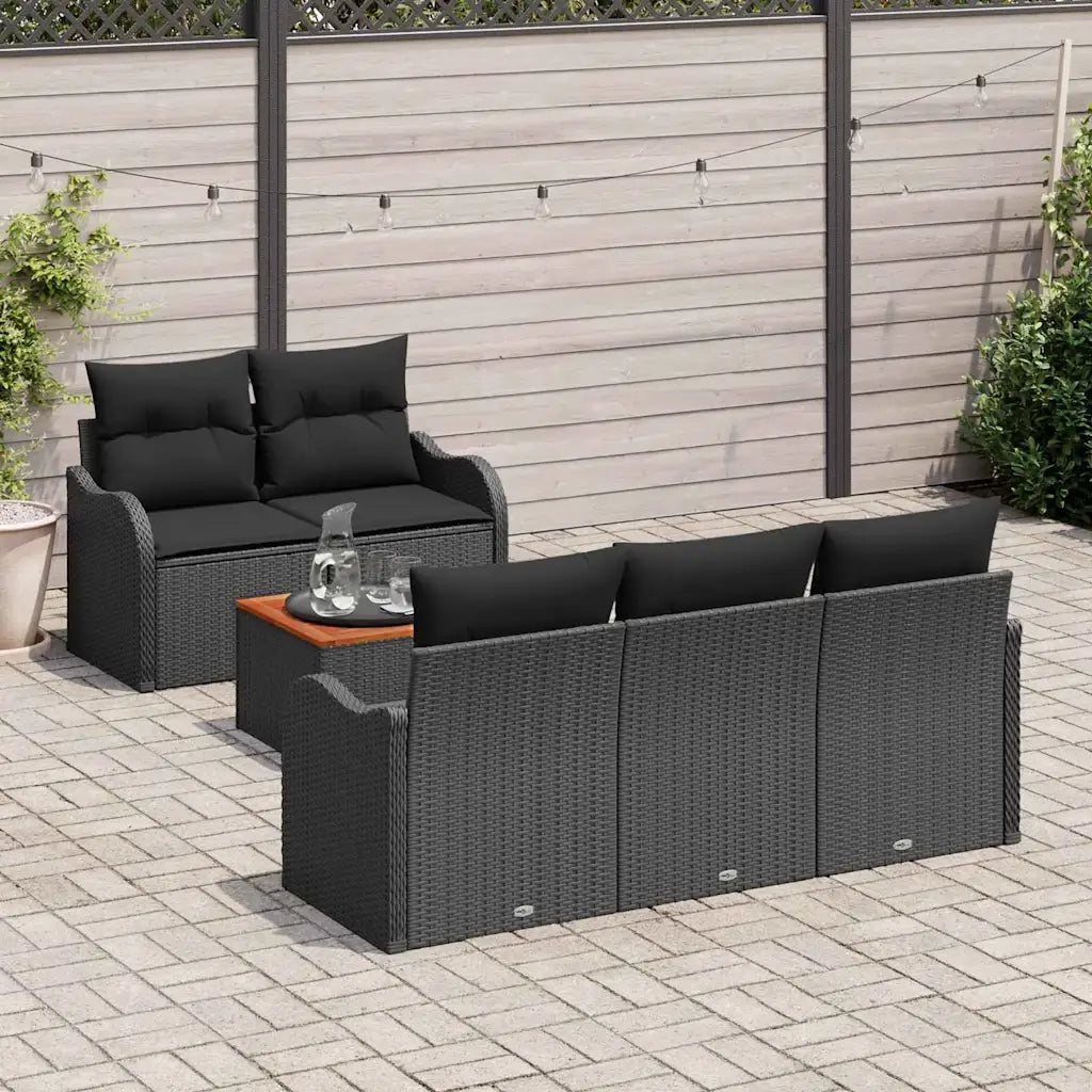 Set Divano da Giardino con archiviazione 6 pcs Nero polyrattan