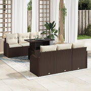 Set di divani da giardino  da 7 pezzi con cuscini in rattan sintetico marrone