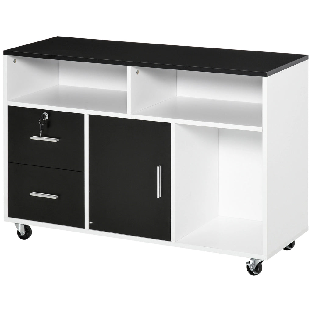 Mobile Porta Stampante con Cassetti, Mobiletto Multiuso per Ufficio e Casa, Nero e Bianco, 100x35x65cm