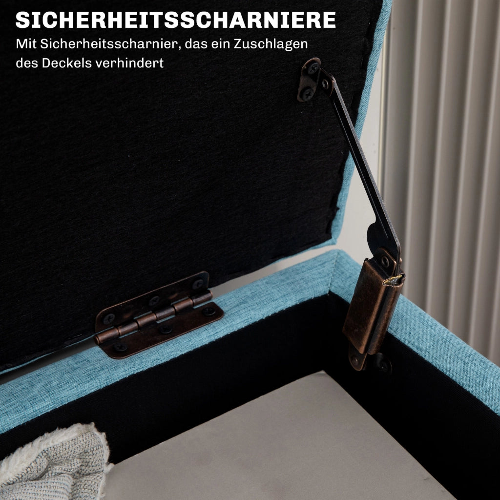 Divanetto con cassetti ¨C Zephmum ¨C Blu, tessuto lino, 110x39x45