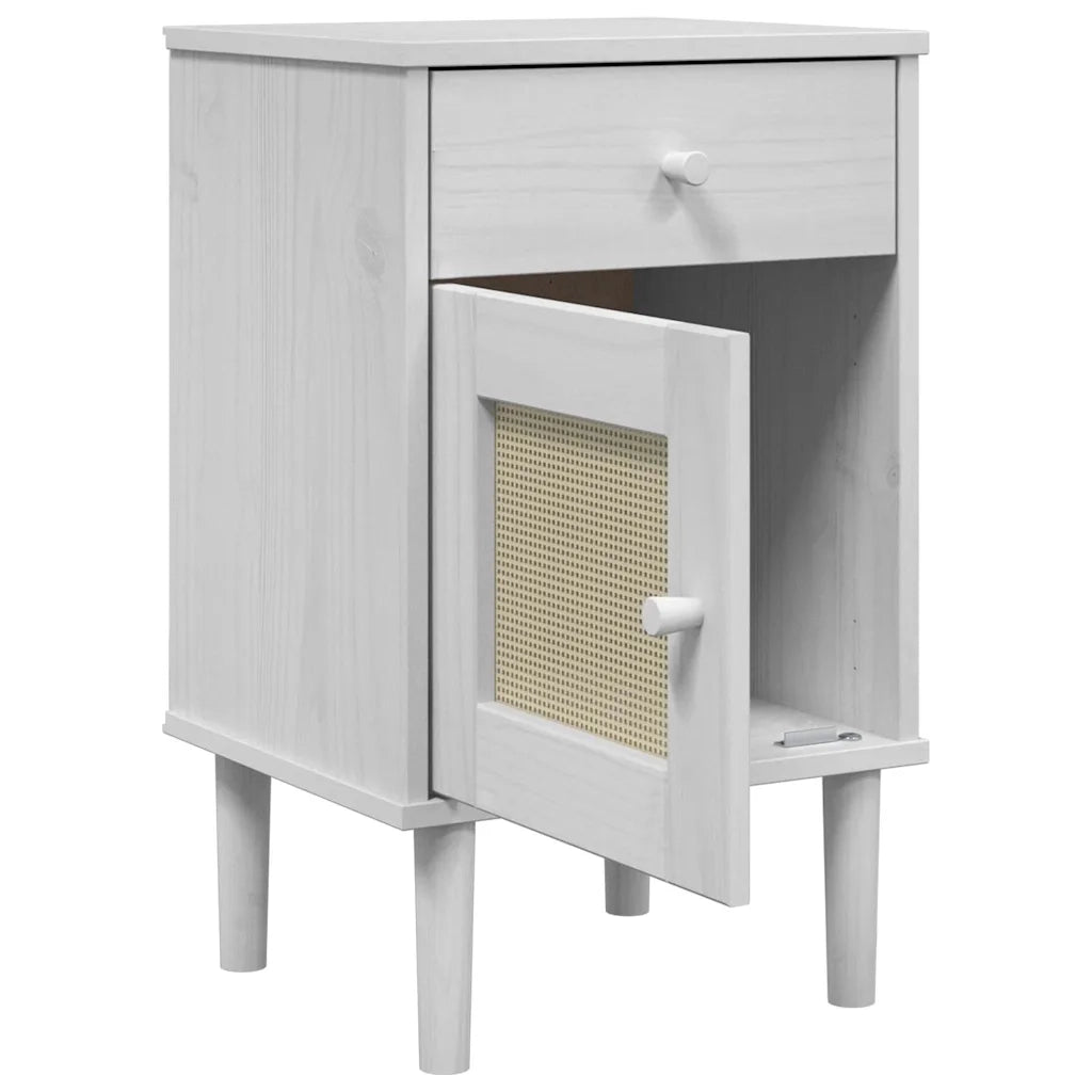 Comodino SENJA Aspetto Rattan Bianco 40x35x65 cm in Legno Pino 358014