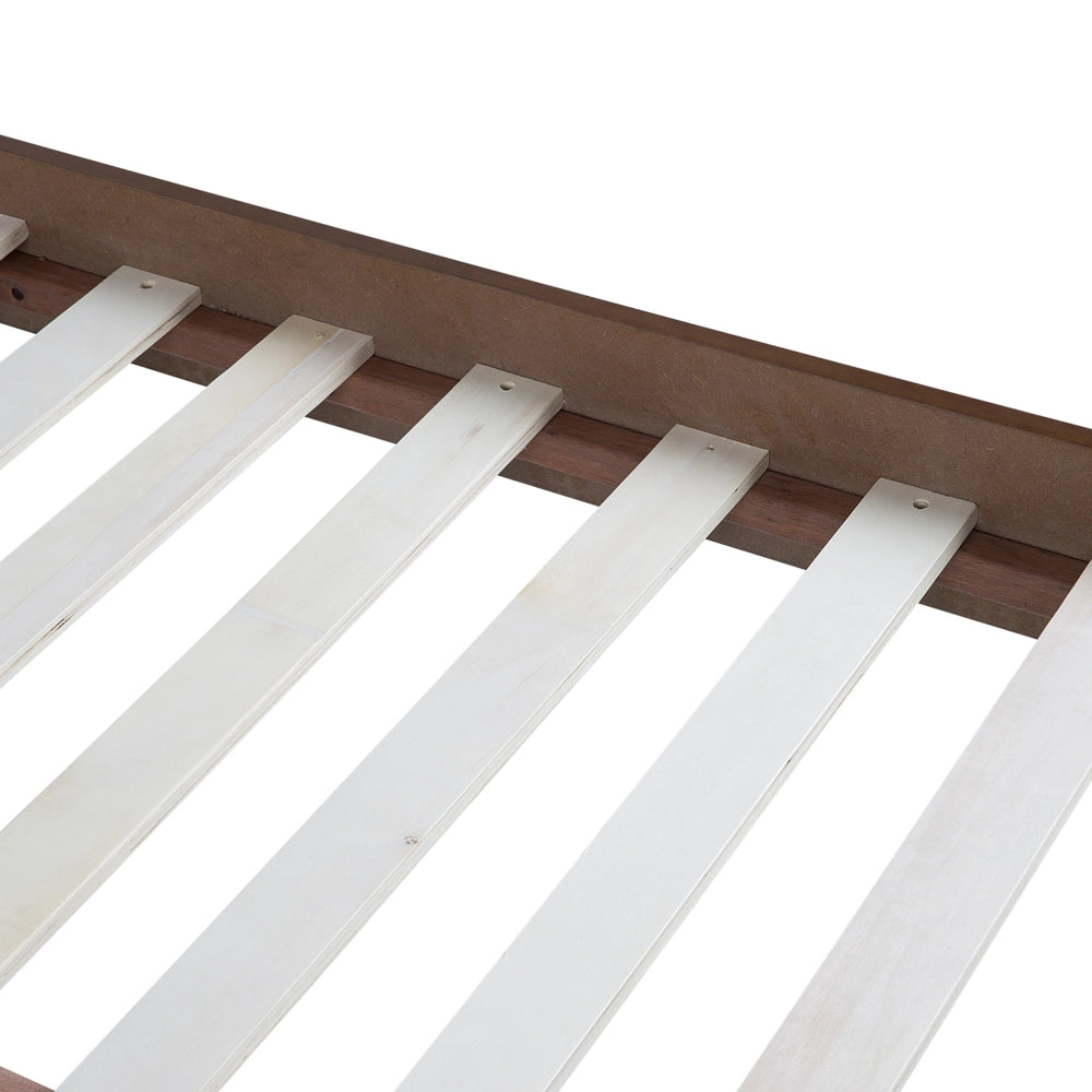 Letto 180 x 200 cm in legno di frassino scuro con testiera imbottita in MDF e rete a doghe
